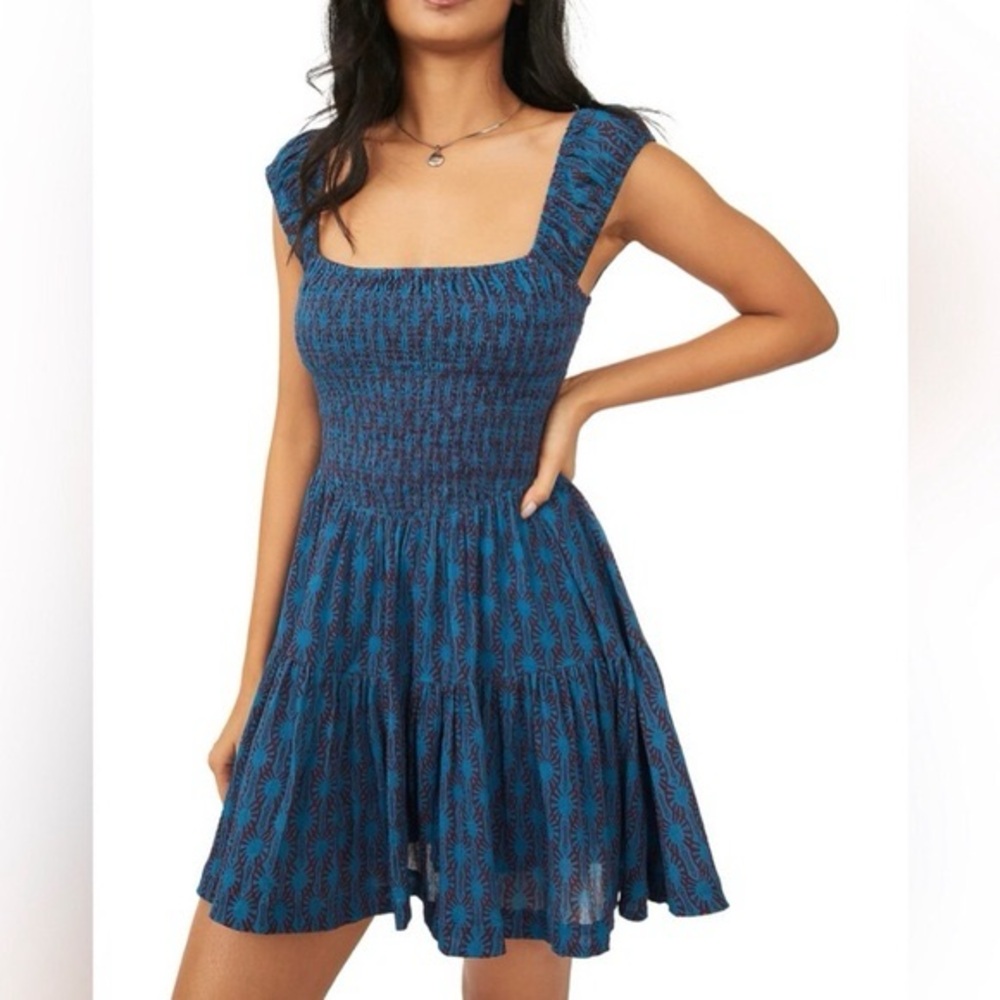 Free People Teal Patterned Mini Dress